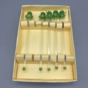 Boston Warehouse Glass Swizzle Stir Barware Sticks Set of Five Frogs No Lid